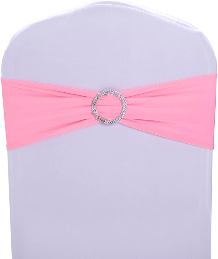 Skiennix Pink Chair Sashes - 30 Pack Stretch Spandex with Elastic Bow for Wedding & Event Decor