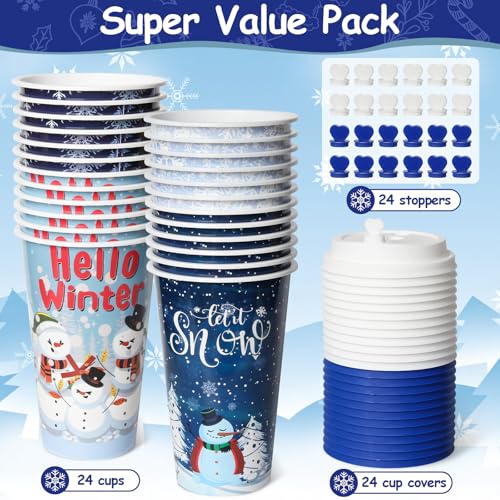 24 Reusable Christmas Cups Snow Winter Wonderland Party Favors, 16OZ
