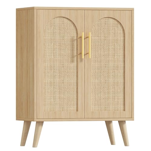 Keehusux Rattan Storage Cabinet with 2 Doors & Adjustable Shelf,