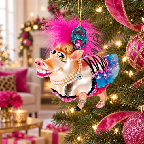 Fashion-Forward Pig Glass Christmas Ornament - Handcrafted Holiday Decor
