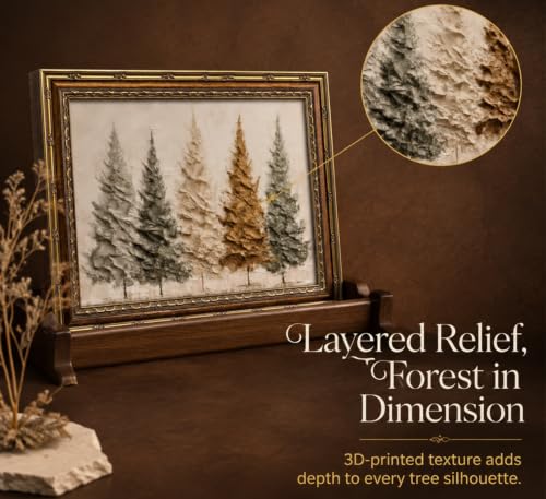 Vintage Gold Framed Christmas Tree Wall Art - 11"L x 9"W, 3D Pine Tree Print
