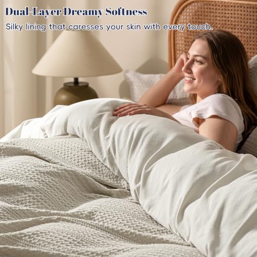 King Size No Comforter Waffle Weave Duvet Cover Set - Natural