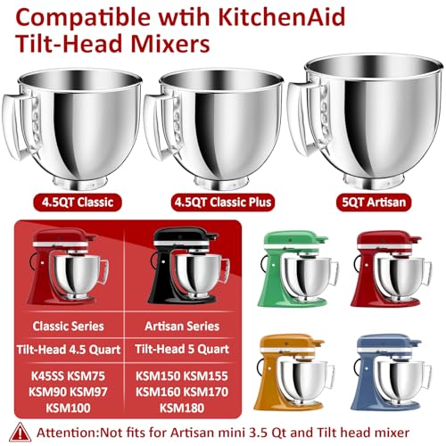 5QT Stainless Steel Mixer Bowl Compatible with KitchenAid Tilt-Head Mixers - Handle Included