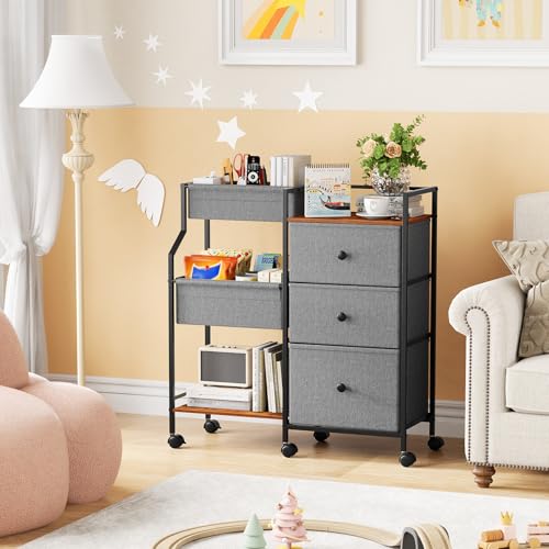 Baby Diaper Caddy Organizer Rolling Cart with Dividers and Drawers - Grey