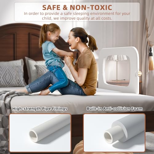 Toddler Bed Rail Guard - Adjustable & Foldable, Reinforced Anchor, 32 Inch White