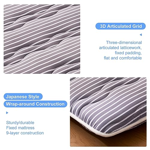 Twin Gray Japanese Foam Futon Mattress - Thick Supportive Tatami Sleeping Pad