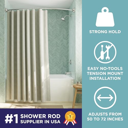 Zenna Home Chrome Curved Tension Shower Curtain Rod 50-72 Inch No Drill