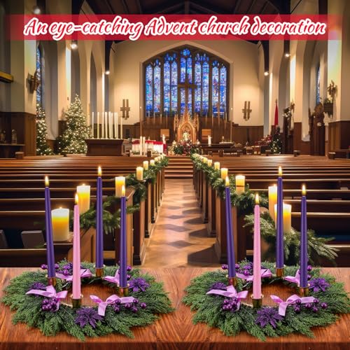 Potchen Classic Christmas Advent Wreath Ring Candleholder 22 Inch Purple Ribbon DIY Decor