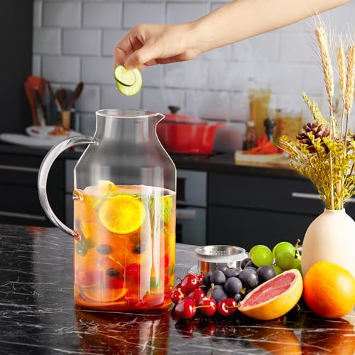 Bivvclaz 1.2 Liter 40 oz Small Glass Pitcher with Lid and Handle, Glass Carafe for Hot/Cold Water, Iced Tea Jug for Coffee, Juice and Homemade Beverage