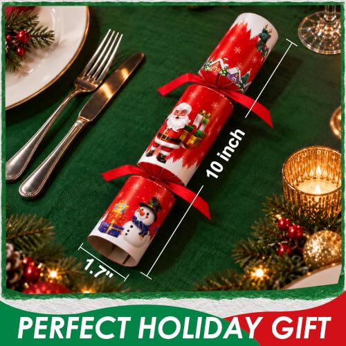 12 Pack Christmas Crackers 10 Inch No-Snap Pull Favors with Surprises