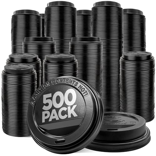 (500-Pack) Coffee Cup Lids - Disposable Dome & Flat Fits 10-24 oz Cups, To-Go Beverages - Black - Variation of THIS listing