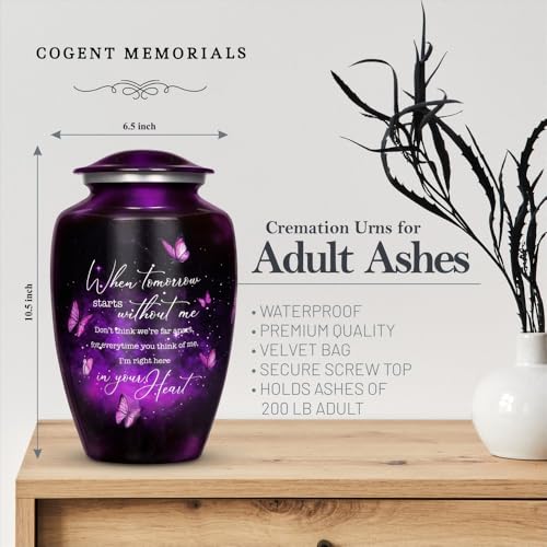 Purple Butterfly Cremation Urn for Adult Ashes with Secure Lid - Memorial Keepsake