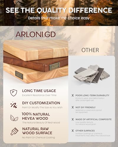 ARLONI.GD Hevea Butcher Block Countertop - Natural Wood, 25"x24"x1.5" Unfinished