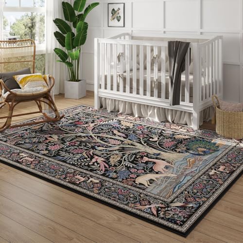 Rugcomf Large Area Rug 8x10 Washable Non Slip Tree of Life-Patterned,
