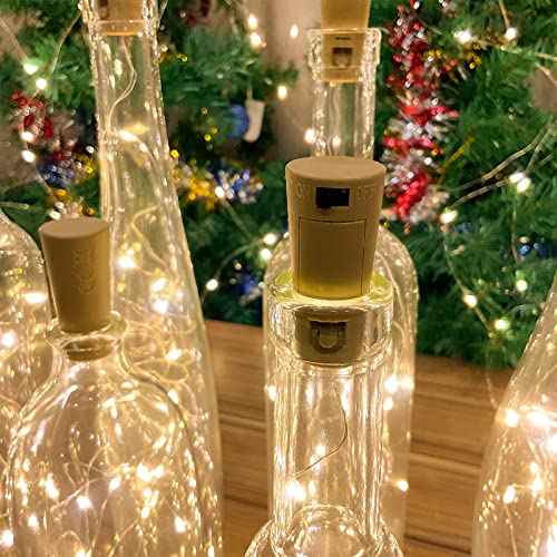 10 Pack Wine Bottle Lights with Cork, 20 LEDs, 6.6 Ft, Fairy Mini String Lights for DIY Jar Halloween, Christmas, Party Decoration, Wedding Listing (10 Pack, Warm White)