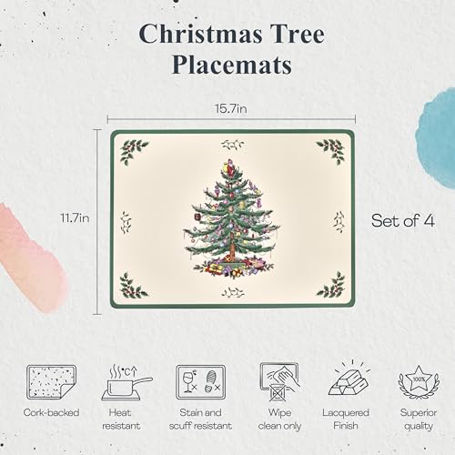 Pimpernel Christmas Tree Cork-Backed Placemats - Set of 4 | Holiday Table Decor