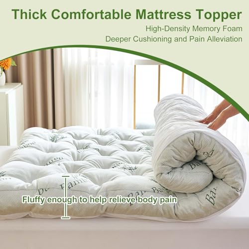 Whatsbedding Queen Memory Foam Mattress Topper 5 Inches Bamboo Viscose Cooling