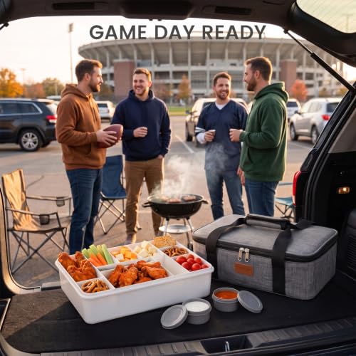 Large Insulated Travel Snack Box with Ice Pack & Lid - White - Tailgate & Picnic Ready