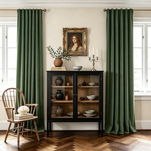 Olive Green Velvet Blackout Curtains 96in L – 2 Panels, 52" W Each | Jolilight