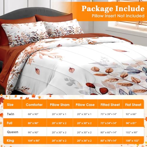 Pamnest Queen Leaf Fall Comforter Set with Sheets 7 Pieces Eucalyptus Bedding