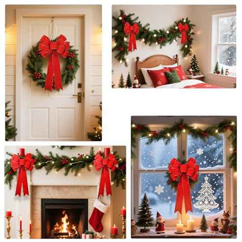 2 Pack Red Christmas Bows Outdoor Decorations,10.6x19.7 Inch Large Christmas Tree Topper Bow, Velvet Wreath Bow with Glitter Gold Edge for Xmas Home Front Door Decor,Wreaths, Gifts & Home Decor