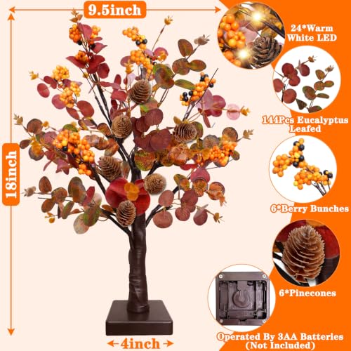 TURNMEON 2 Pack 18-Inch Prelit Fall Trees with LED Lights & Timer