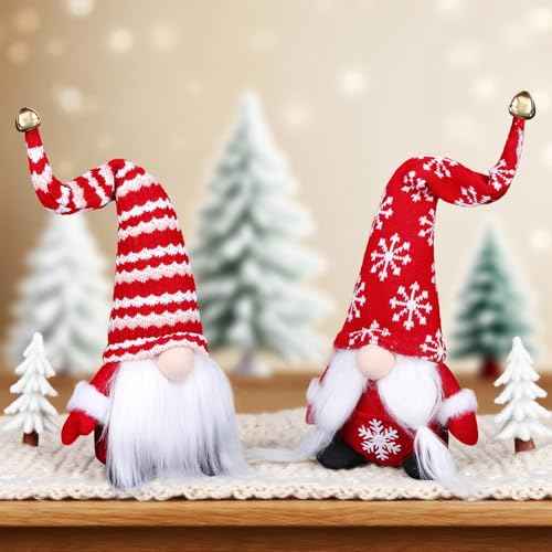 2PCS Christmas Gnomes Plush Decorations Handmade Christmas Elf Santa Gnomes Ornaments Xmas Decorations Gifts for Home Holiday Party Xmas Tiered Tray Decor