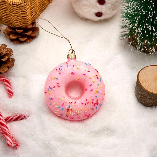 Joiedomi Pink Donut Glass Christmas Ornament - Tiny Blown Glass Holiday Ornament