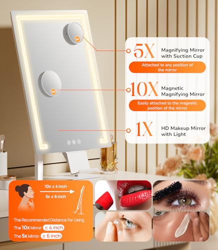 Gospire Lighted Makeup Mirror with 4000mAh Rechargeable Battery, 19.7" x 11.8" - Hollywood Vanity Mirror with 70° Swivel & Magnification