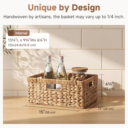 Natural Water Hyacinth Wicker Storage Basket 15"L x 11"W x 6¾"H - Pack of 1