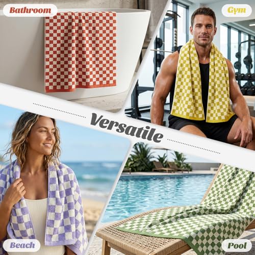 Checkered Cotton Towel Set - 12 Pieces with 4 Colors, Bathroom & Spa Decor