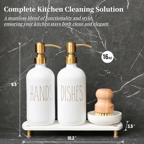 MOMEEMO Gold & White Stainless Steel Soap Dispenser Set with Pumps & Accessories
