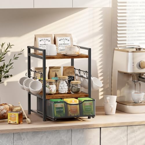 Plaviya 3-Tier Tea Bag Organizer with Drawer for Countertop – Kitchen & Tea Bar Storage