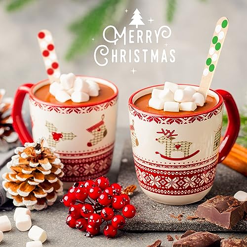 Hoolerry 300 Pcs Christmas Disposable Wooden Spoons Multi Styles for Hot Cocoa & Party