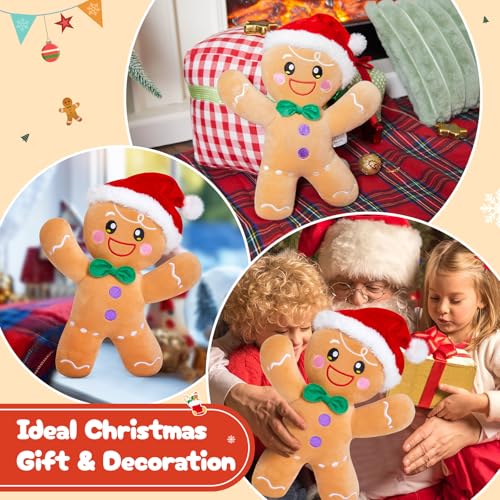 12'' Gingerbread Plush, Christmas Gingerbread Man Stuffed Animal, Cute Xmas Doll Plush Toys, Christmas Decor Gift for Toddlers Kids Indoor Home
