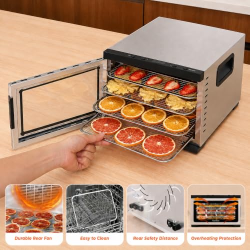 Vassillias Silver Food Dehydrator Machine with 5 Stainless Steel Trays, Digital Timer & Temperature Control