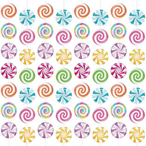 8 Pcs Candy Garland Banner, Swirl Candyland Banner, Giant Hanging Candy Garland for Birthday Sweet Lollipop Theme Baby Shower Candyland Party Decorations