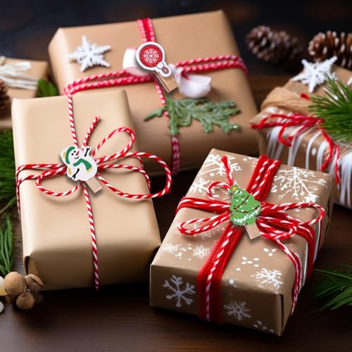 Christmas Wood Clips Set with Snowflake Santa Tree Designs & Jute Twine - Holiday Photo Hangers & Craft Decor