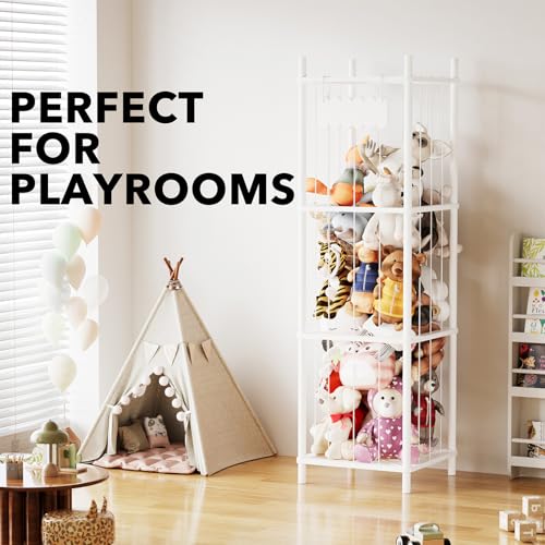 Large Stuffed Animal Storage Organizer 15.8W x 15.8D White Toy Cage for Playroom