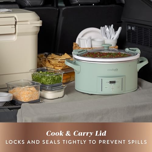 Crock-Pot 7-Quart Programmable Slow Cooker Desert Sage Green - Modern Design, Digital Countdown & Locking Lid