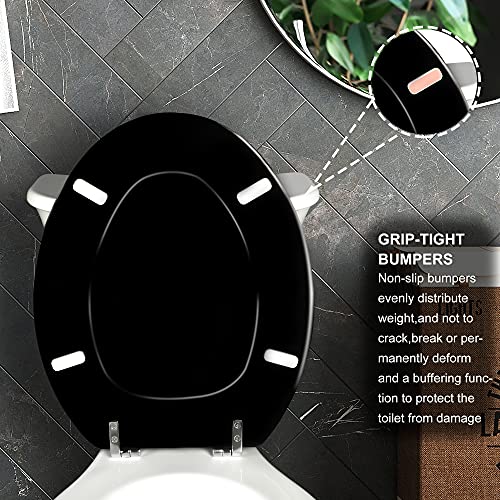 Angol Shiold Black Elongated Wooden Toilet Seat with Zinc Alloy Hinges