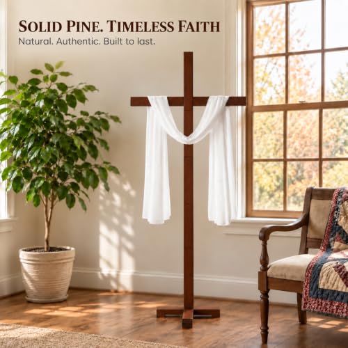 71-Inch Large Wooden Cross for Wedding & Church Decor, Natural Timber Stand