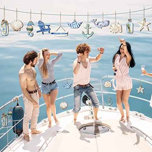 Maitys 36 Pcs Beach Christmas Wooden Ornaments Ocean Xmas Tree Decorations Coastal Nautical Seaside Wood Cutouts Navigation Hanging Ornaments Xmas Decorations for Home Tree Small Crafts(Beach Sea)