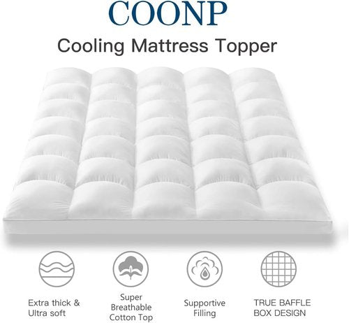 COONP Queen Mattress Topper - Extra Thick Cooling Pillowtop Bed Pad with Deep Pocket (8-21 Inch)