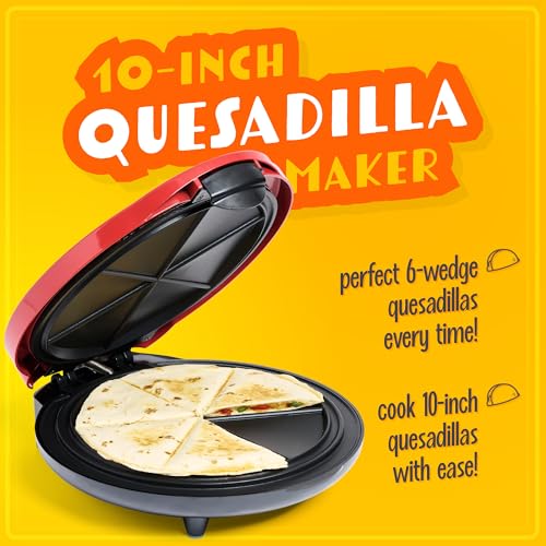 10-Inch Quesadilla Maker with 6 Wedges & Extra Stuffing Latch - Red