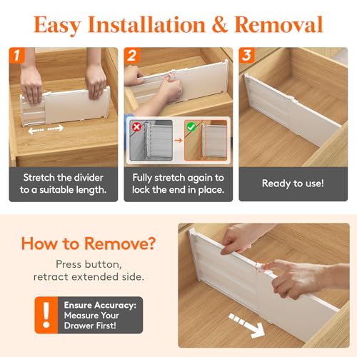 Adjustable 8-Inch Drawer Dividers for Deep Closet and Kitchen Drawers - 13.8-22.2 Inch, 4 Pack