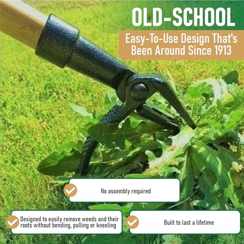Stand Up Garden Weeder Tool with Long Bamboo Handle - Easy Root Removal