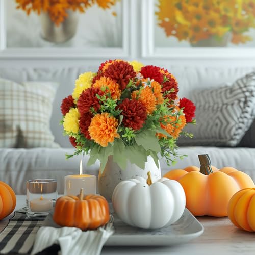 Artificial Chrysanthemum Flowers 12 Bunches Fall Floral Decor for Indoor Outdoor