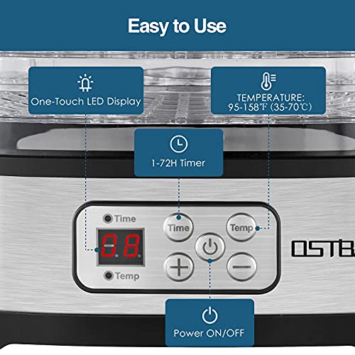 OSTBA 5-Tray Food Dehydrator with Electronic Digital Control – 240W for Jerky, Fruit & Snacks