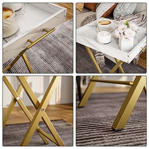White Folding TV Tray Tables Set of 2 - Portable Side & Snack Tables